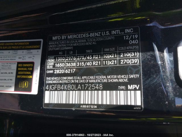 4JGFB4KB0LA172548 Mercedes-Benz GLE