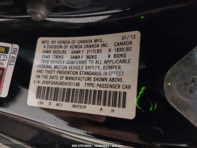 2013 HONDA CIVIC SI VIN: 2HGFG4A54DH701148