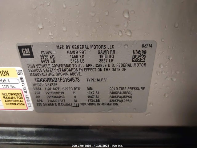 GMC ACADIA SLT 2015 1GKKVRKD1FJ164573 Image 9