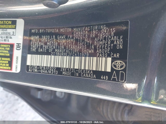 2015 TOYOTA COROLLA S PLUS VIN: 2T1BURHE2FC411979