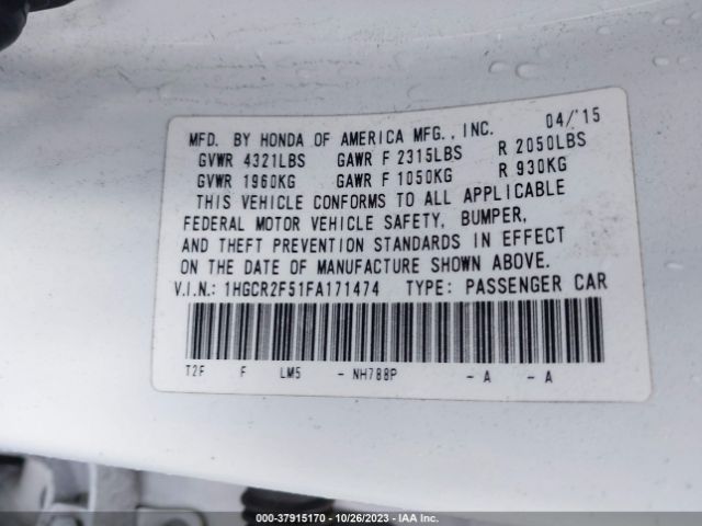 1HGCR2F51FA171474 Honda Accord Sedan Sport