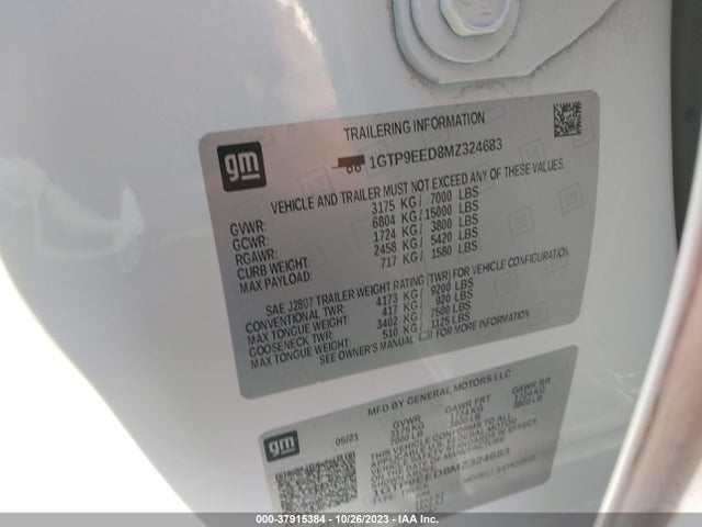 2021 GMC SIERRA 1500 4WD SHORT BOX AT4 VIN: 1GTP9EED8MZ324683