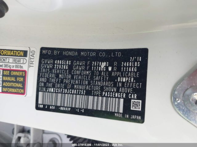 JHMZC5F39JC007752 Honda Clarity Plug-in Hybrid Touring