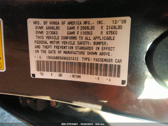 Продажа на аукционе авто 2009 Acura Tl Tech, vin: 19UUA86549A021412, номер лота: 37915481