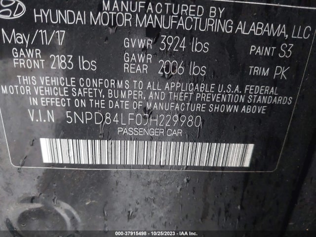 Hyundai ELANTRA SEL 2018 5NPD84LF0JH229980 Image 9