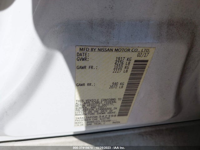 2017 NISSAN ALTIMA 2.5 S VIN: 1N4AL3AP2HN342398