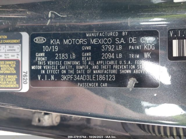 3KPF34AD3LE186123 KIA Forte Gt-line
