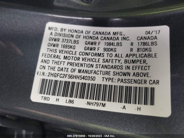 Honda Civic Sedan Lx 2017 2HGFC2F56HH540350 Image 9