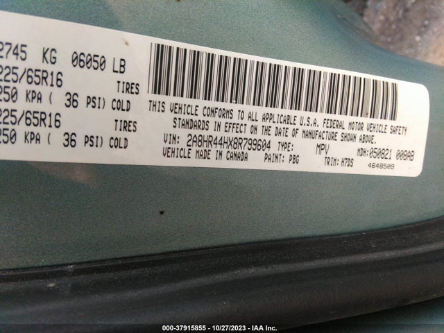 2008 CHRYSLER TOWN & COUNTRY LX VIN: 2A8HR44HX8R799604