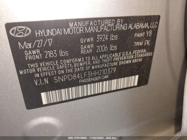 5NPD84LF3HH210379 Hyundai ELANTRA SE