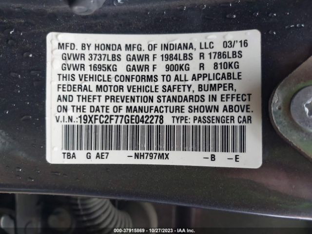 19XFC2F77GE042278 Honda Civic Sedan Ex