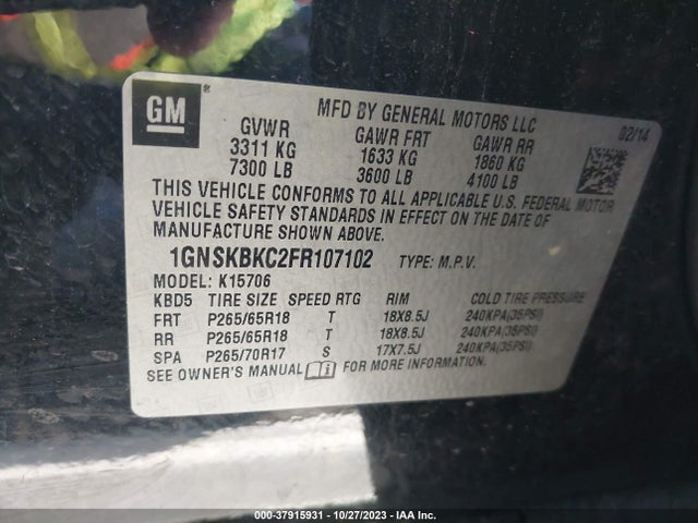 Chevrolet Tahoe Lt 2015 1GNSKBKC2FR107102 Image 9