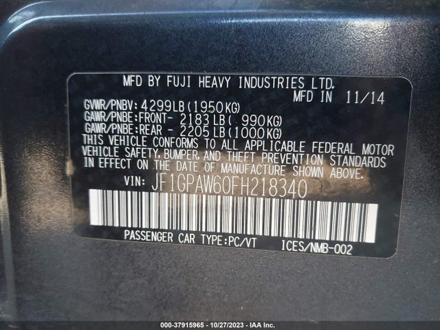 JF1GPAW60FH218340 Subaru Impreza Wagon 2.0i Sport Limited