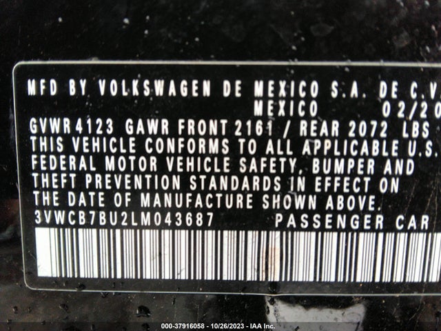 2020 VOLKSWAGEN JETTA 1.4T R-LINE/1.4T S/1.4T SE VIN: 3VWCB7BU2LM043687