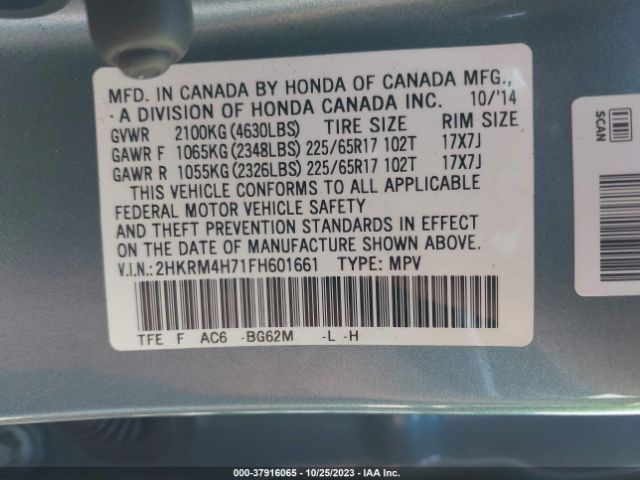 2HKRM4H71FH601661 Honda Cr-v Ex-l