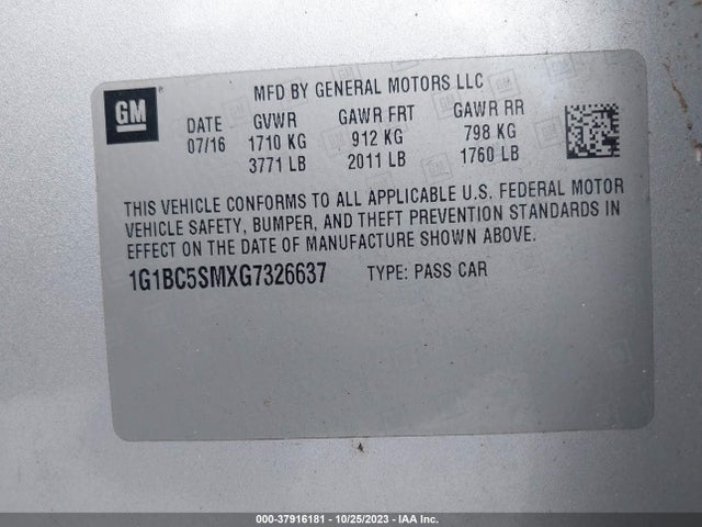 Chevrolet CRUZE LS 2016 1G1BC5SMXG7326637 Image 9