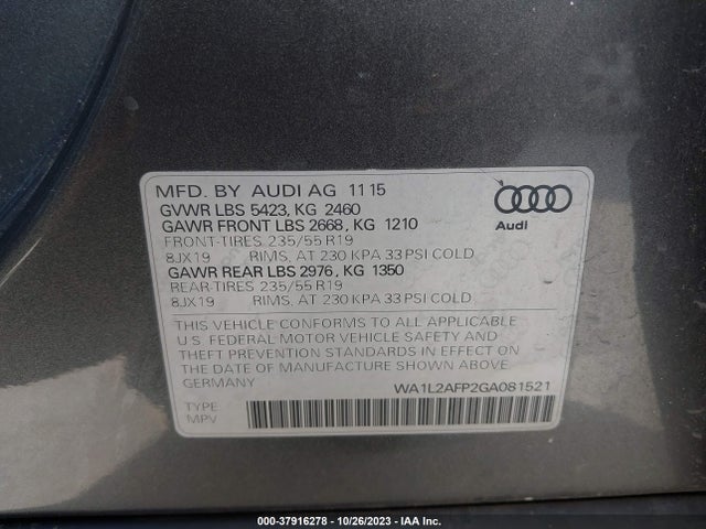 Audi Q5 Premium Plus 2016 WA1L2AFP2GA081521 Image 9