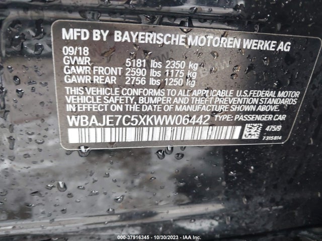 BMW 540i Xdrive 2019 WBAJE7C5XKWW06442 Image 9