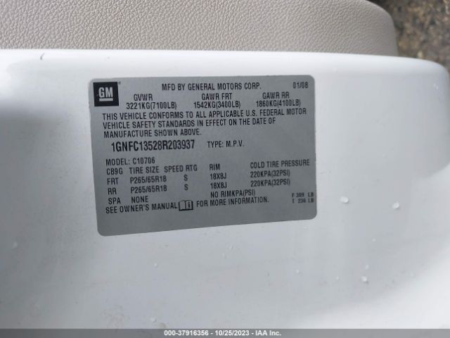 2008 CHEVROLET TAHOE HYBRID 1GNFC13528R203937 Photo 8