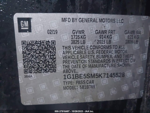 Chevrolet CRUZE LT 2019 1G1BE5SM5K7145528 Image 9
