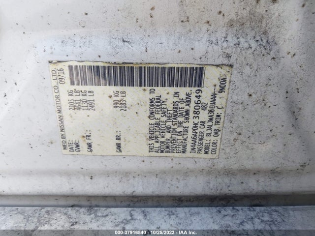 2017 NISSAN MAXIMA 3.5 PLATINUM/3.5 S/3.5 SL/3.5 SR/3.5 SV VIN: 1N4AA6AP0HC380649