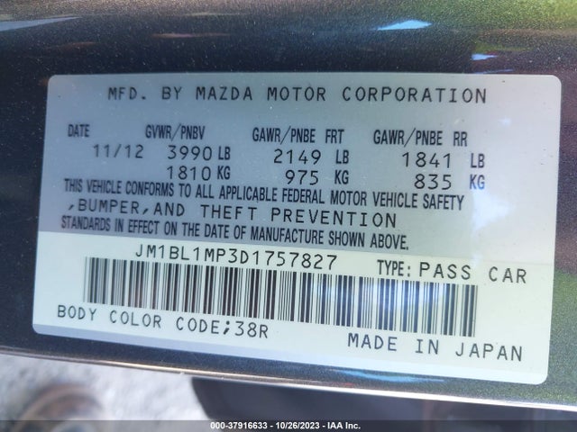 2013 MAZDA MAZDA3 I GRAND TOURING VIN: JM1BL1MP3D1757827
