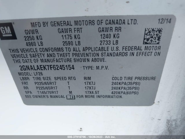Chevrolet EQUINOX LS 2015 2GNALAEK7F6245154 Image 9
