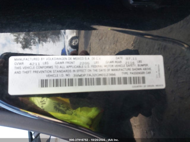 2012 VOLKSWAGEN JETTA SEDAN SE W/CONVENIENCE PZEV VIN: 3VWDP7AJ2CM012386