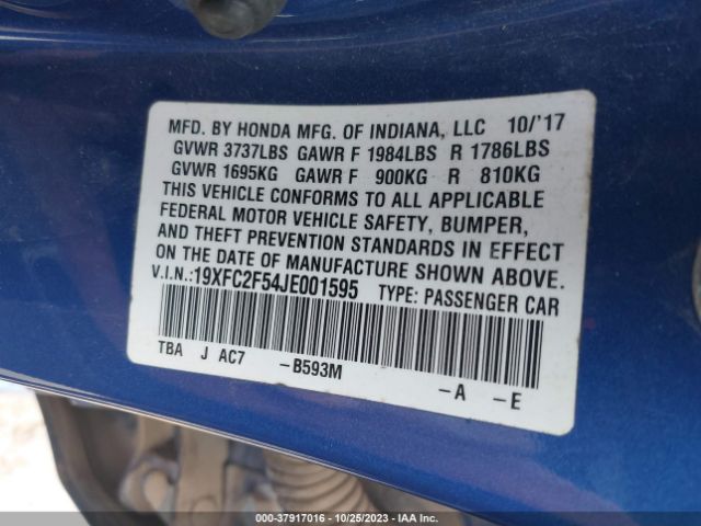 19XFC2F54JE001595 Honda Civic Sedan Lx