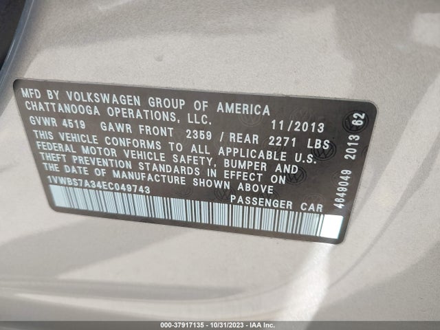 1VWBS7A34EC049743 Volkswagen Passat 1.8t Se