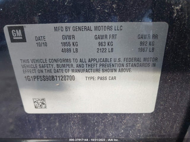 2011 CHEVROLET CRUZE 1LT VIN: 1G1PF5S90B7120700