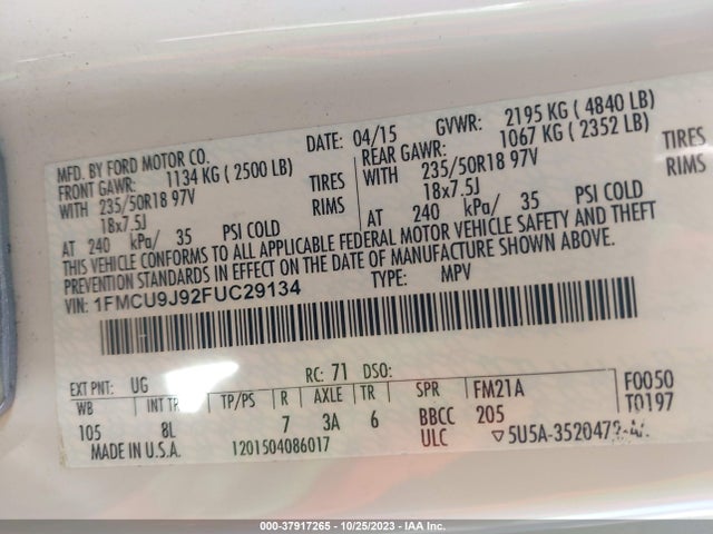 Ford Escape Titanium 2015 1FMCU9J92FUC29134 Image 9