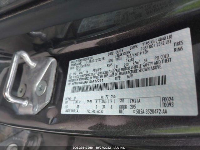 Ford Escape Titanium 2016 1FMCU9J99GUA12231 Image 9