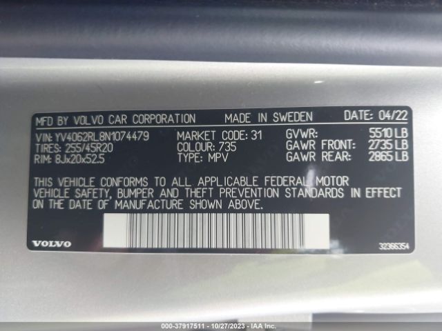 2022 VOLVO XC60 YV4062RL8N1074479 Photo 8