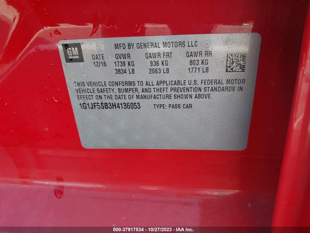 Chevrolet Sonic Premier Auto 2017 1G1JF5SB3H4136053 Image 9