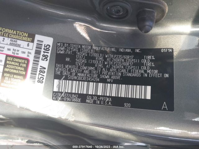 5TDYK3DCXES454294 Toyota Sienna Xle V6 8 Passenger