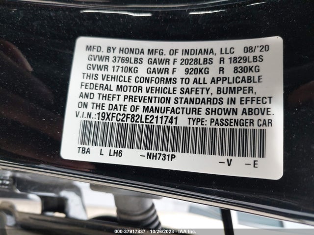 2020 HONDA CIVIC SPORT VIN: 19XFC2F82LE211741