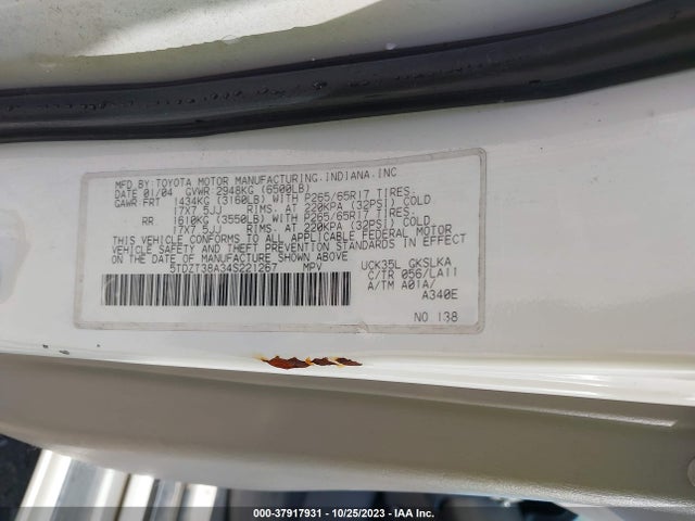 2004 TOYOTA SEQUOIA LIMITED VIN: 5TDZT38A34S221267
