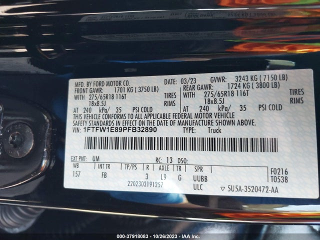2023 FORD F-150 XL/XLT/LARIAT VIN: 1FTFW1E89PFB32890