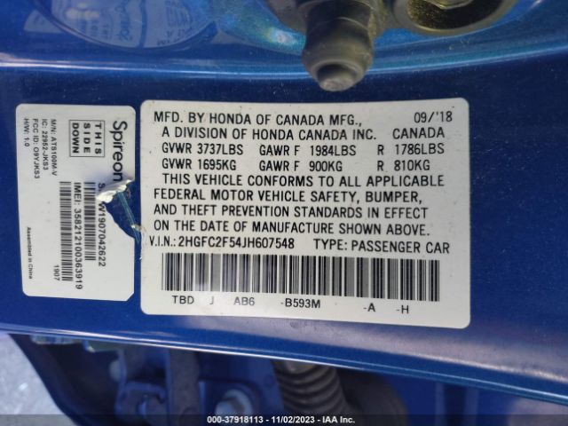2HGFC2F54JH607548 Honda Civic Lx
