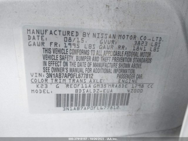 3N1AB7AP0FL677812 Nissan SENTRA SV