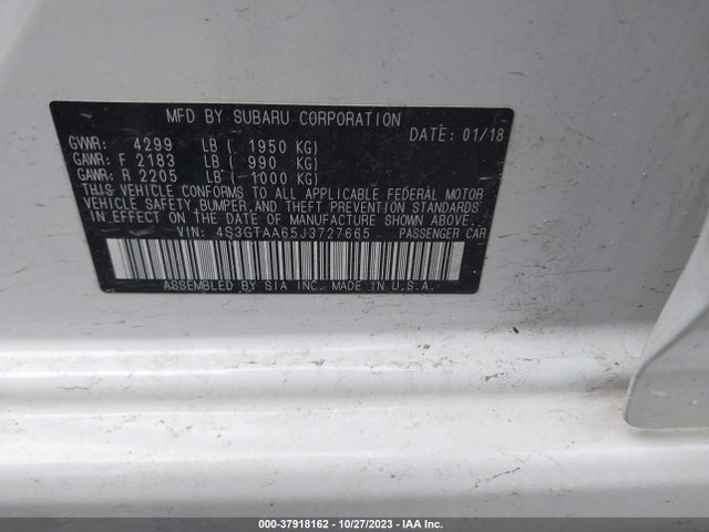 2018 SUBARU IMPREZA 2.0I VIN: 4S3GTAA65J3727665