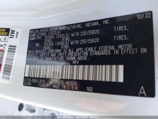 2023 TOYOTA HIGHLANDER LIMITED VIN: 5TDKDRBH2PS004580