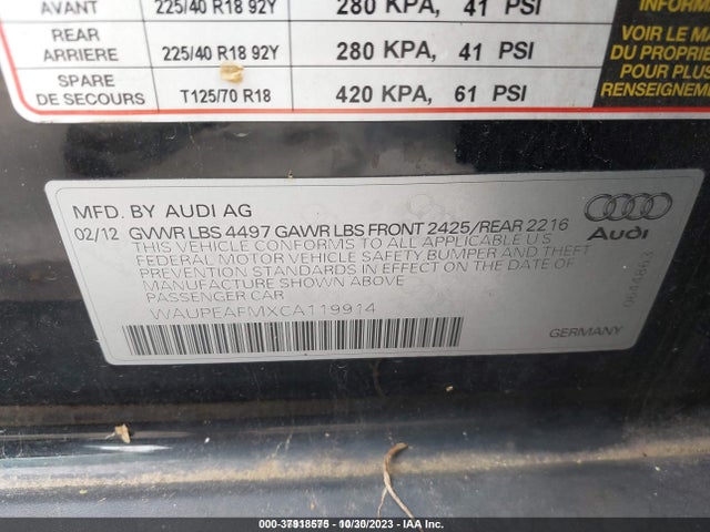 2012 AUDI A3 2.0T PREMIUM VIN: WAUPEAFMXCA119914