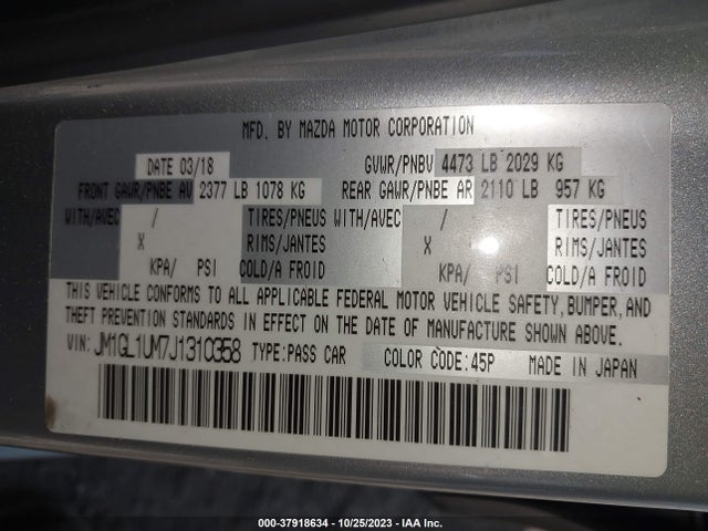 Mazda Mazda6 Sport 2018 JM1GL1UM7J1310358 Image 9
