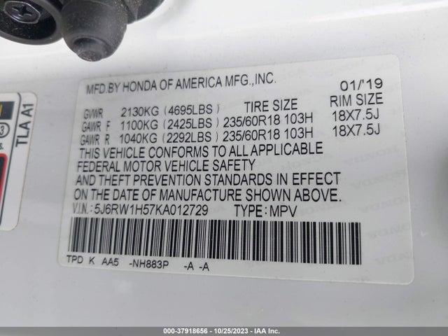 Honda CR-V EX 2019 5J6RW1H57KA012729 Image 9