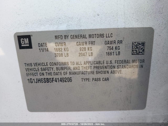 Chevrolet Sonic Rs Manual 2015 1G1JH6SB5F4149206 Image 9
