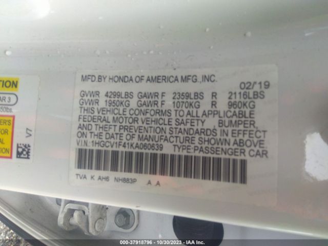 1HGCV1F41KA060639 Honda Accord Sedan Ex 1.5t