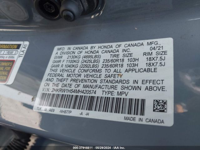 2HKRW1H54MH420574 Honda Cr-v 2wd Ex