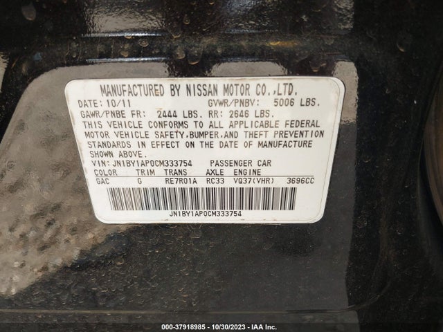 2012 INFINITI M37 VIN: JN1BY1AP0CM333754